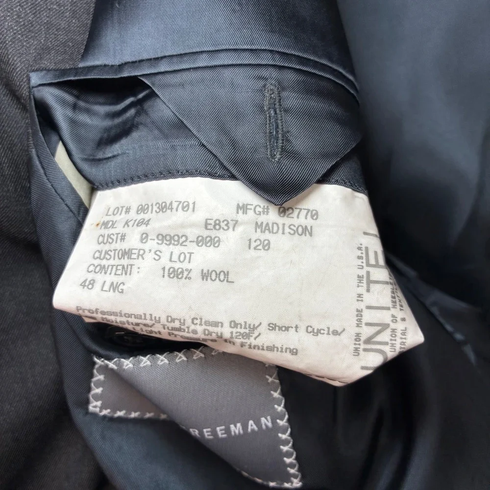Hickey Freeman Loro Piana Blazer Men 48 Long Black Super 130s Wool Suit Jacket